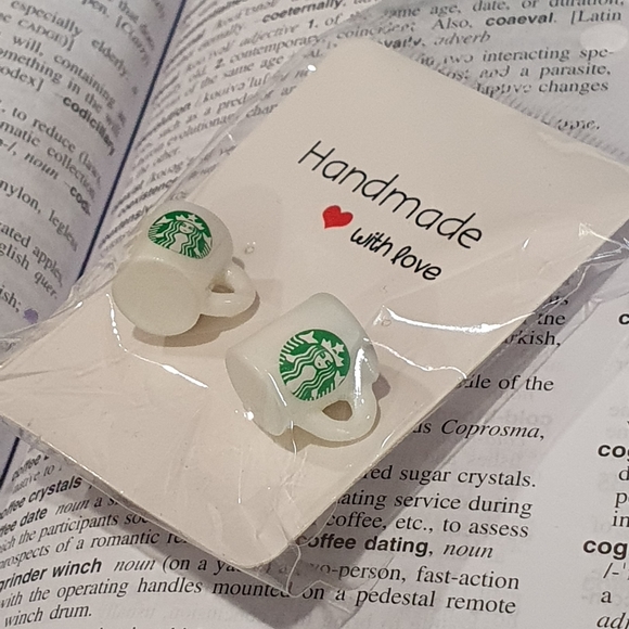 Resin Starbucks Coffee Mug Stud Earrings - Picture 2 of 3